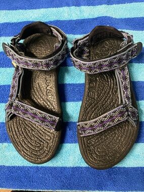 Teva Women's Black Sandals with Purple and Gray Webbing